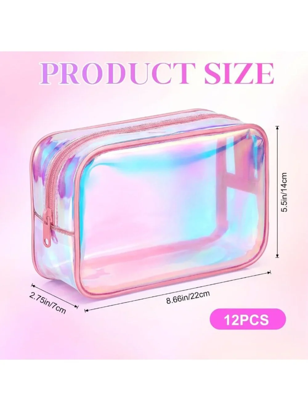 12 Pcs Iridescent Holographic Makeup Bags - Waterproof Travel Cosmetic Pouches